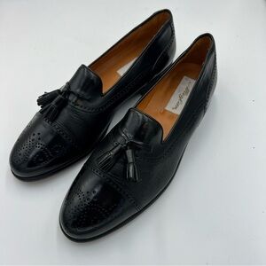 Meylan Tassel Loafers 8.5B Black Leather Cap Toe Brogue Made in Spain